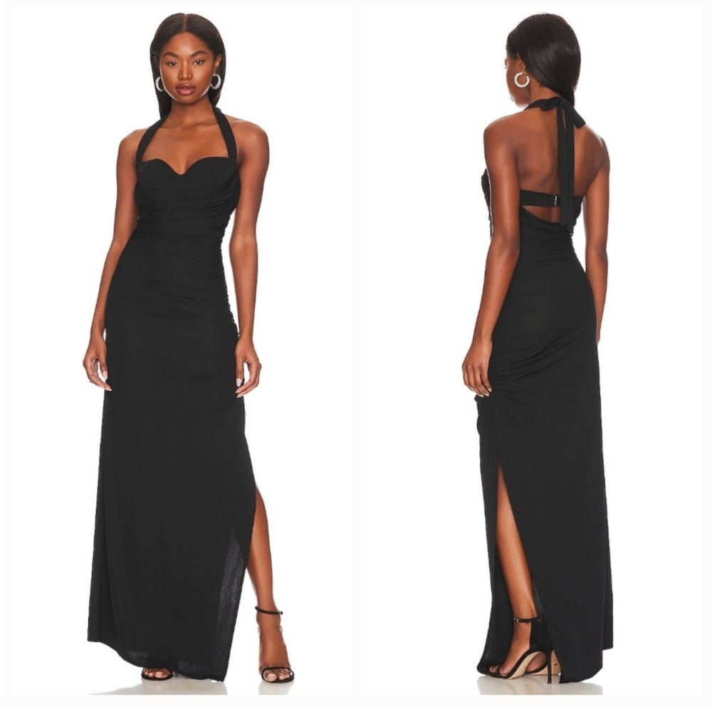 NEW LPA Naima Ruched Maxi Dress in Black